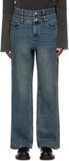 Feng Chen Wang Blue Multi Seam Straight Leg Jeans In Blue