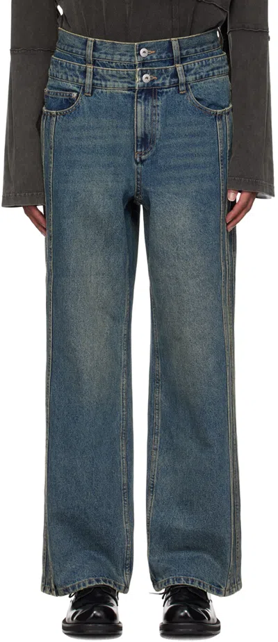 Feng Chen Wang Blue Multi Seam Straight Leg Jeans