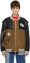 Feng Chen Wang Brown & Black 'phoenix' Bomber Jacket In Khaki/black