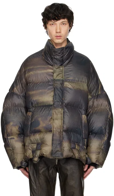 Feng Chen Wang Brown & Green Pankou Knot Down Jacket