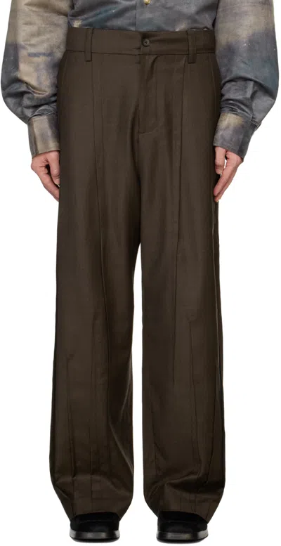 Feng Chen Wang Brown Folding Trousers In Coffee