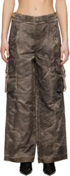 Feng Chen Wang Brown Sandwashed Cargo Pants In Potting Soil