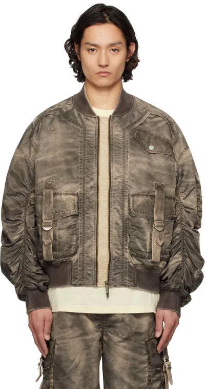 Feng Chen Wang Brown Sandwashed Utility Bomber Jacket