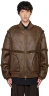 Feng Chen Wang Brown Stud Faux-leather Jacket In Brown