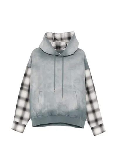 Feng Chen Wang Check-pattern-sleeve Hoodie In Gray
