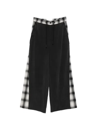 Feng Chen Wang Check-panel Drawstring-waist Trousers In Black