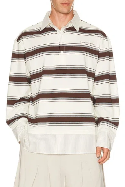 Feng Chen Wang Decontructed Long Sleeve Polo In White