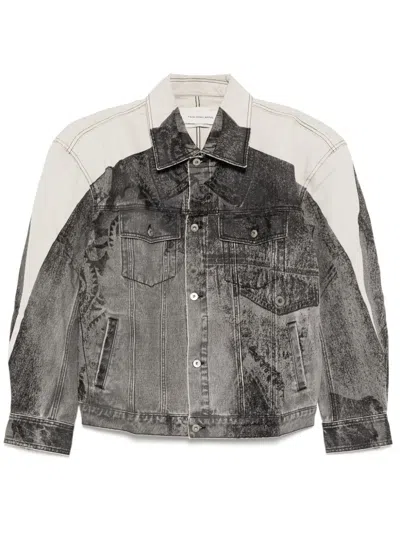 Feng Chen Wang Denim Jacket In Black/grey