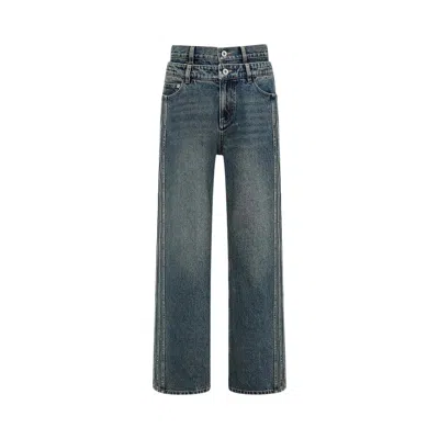 Pre-owned Feng Chen Wang Denim Seaming Double Waist Pants 'blue' | Men's Size S