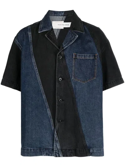 Feng Chen Wang Black Striped Denim Shirt In Blue