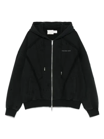 Feng Chen Wang Distressed Zip-up Hoodie In Black