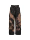 Feng Chen Wang Distressed-effect Checked-pattern Trousers In Brown