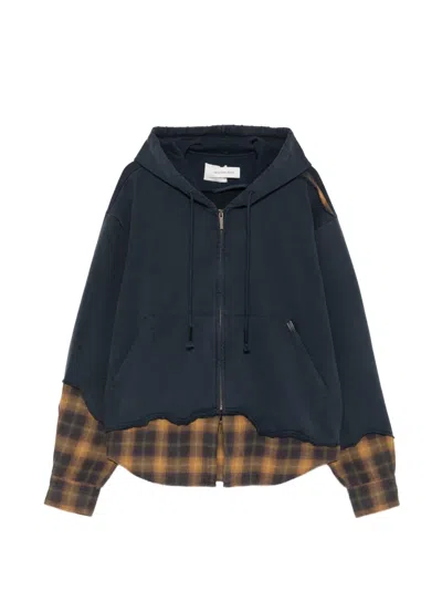 Feng Chen Wang Distressed-effect Layered Full-zip Hoodie In Blue