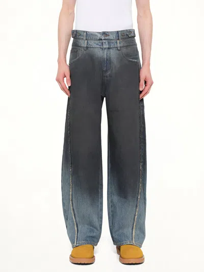 Feng Chen Wang Double Waist Gradient Denim Trousers In Blue