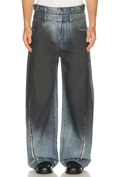 Feng Chen Wang Double Waist Gradient Indigo Denim Trousers In Animal Print