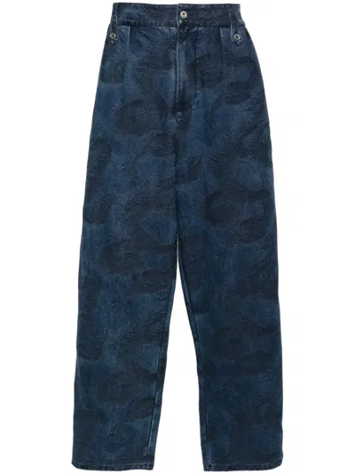 Feng Chen Wang Dragon-jacquard Wide-leg Jeans In Blue