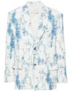 FENG CHEN WANG WHITE MOTTLED WRINKLED BLAZER