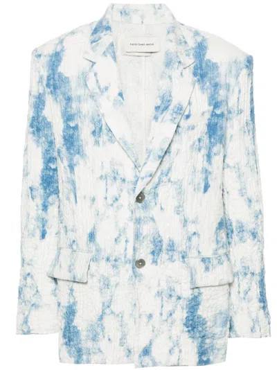 FENG CHEN WANG WHITE MOTTLED WRINKLED BLAZER - MEN'S - SPANDEX/ELASTANE/COTTON