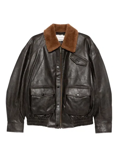 Feng Chen Wang Fur-collar Pocketed Jacket In Brown