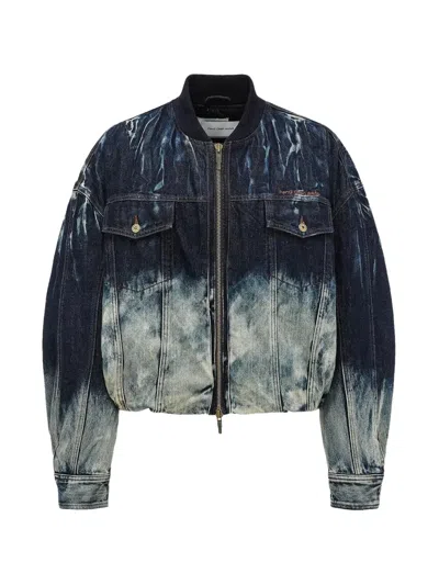 Feng Chen Wang Gradient Distressed-effect Denim Jacket In Blue
