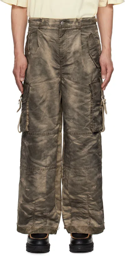 Feng Chen Wang Gray Sandwashed Cargo Pants In Brown