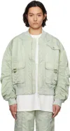 Feng Chen Wang Green Nylon Utility Bomber Jacket In Pale Green