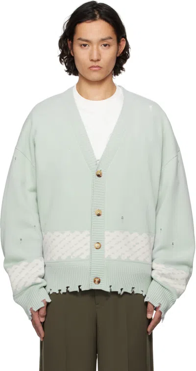 Feng Chen Wang Green Yu Zu Xie Ripped Jacquard Cardigan In Pale Green
