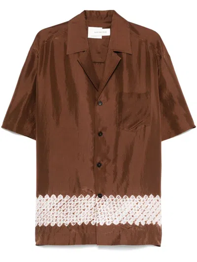 Feng Chen Wang Brown Contrast Stripe Silk Shirt