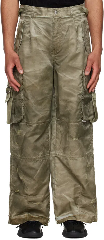Feng Chen Wang Khaki Sandwashed Cargo Pants In Olive Green