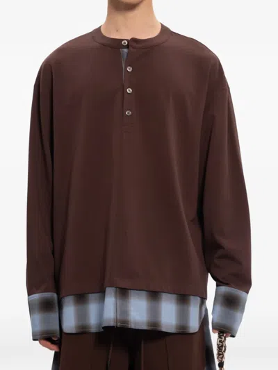 Feng Chen Wang Layered-effect Henley T-shirt In Brown