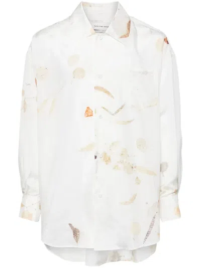 Feng Chen Wang Leaf-print Silk Shirt In White