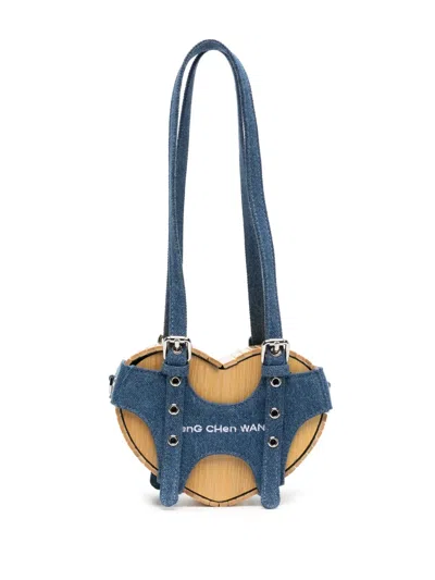 Feng Chen Wang Logo-embroidered Heart Bamboo Bag In Brown