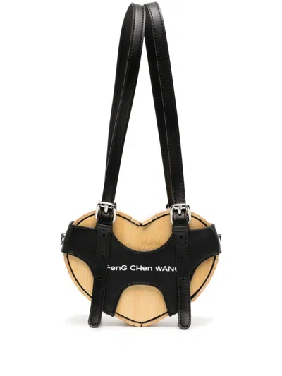 Feng Chen Wang Logo-embroidered Heart Bamboo Bag In Brown