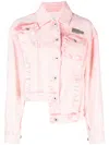 Feng Chen Wang Logo-plaque Asymmetric Denim Jacket In Pink