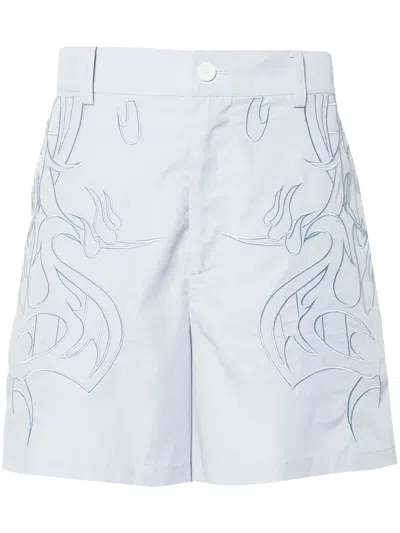 Feng Chen Wang Motif-embroidered Cotton Shorts In Blue