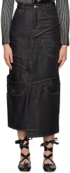 Feng Chen Wang Navy Paneled Denim Midi Skirt In Navy