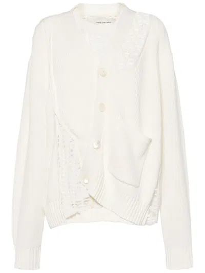 Feng Chen Wang Open-knit Layered Cotton Cardigan In White