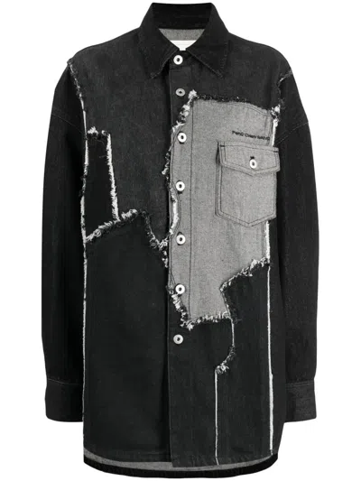 Feng Chen Wang Oversized Denim Shirt In Schwarz