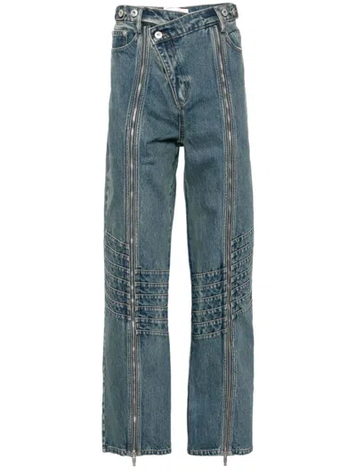 Feng Chen Wang Pleated Straight-leg Jeans In Blue