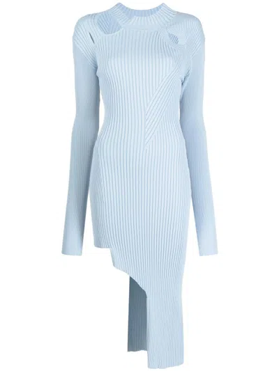 Feng Chen Wang Ribbed-knit Cut-out Dress In Blue