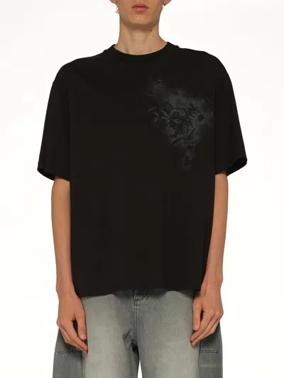 Feng Chen Wang Spray Painted Plants Dye T-shirt In Black
