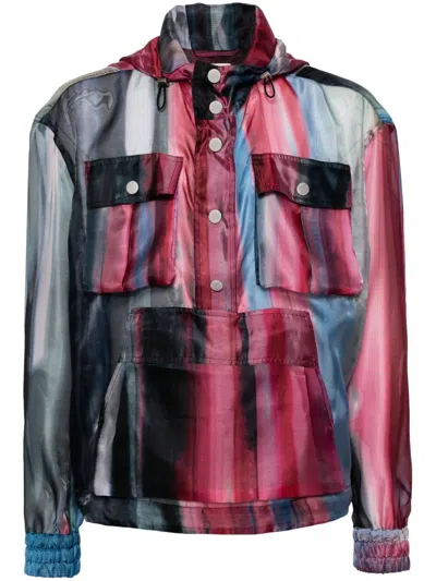 Feng Chen Wang Striped Hooded Jacket In Multicolour