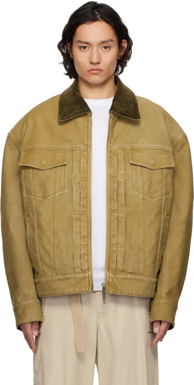 Feng Chen Wang Tan Washed Canvas Workwear Jacket In Brown