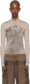 Feng Chen Wang Taupe Deconstruction Printed Jersey T-shirt In Khaki
