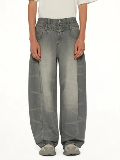 Feng Chen Wang Washed Denim Trousers In Gray