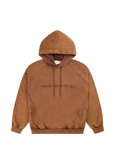 Feng Chen Wang Washed-effect Logo-embroidered Hoodie In Brown