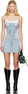 Feng Chen Wang White & Blue Denim Printed Minidress In Blue