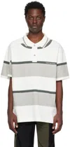 Feng Chen Wang Striped Cotton Polo Shirt In White/grey