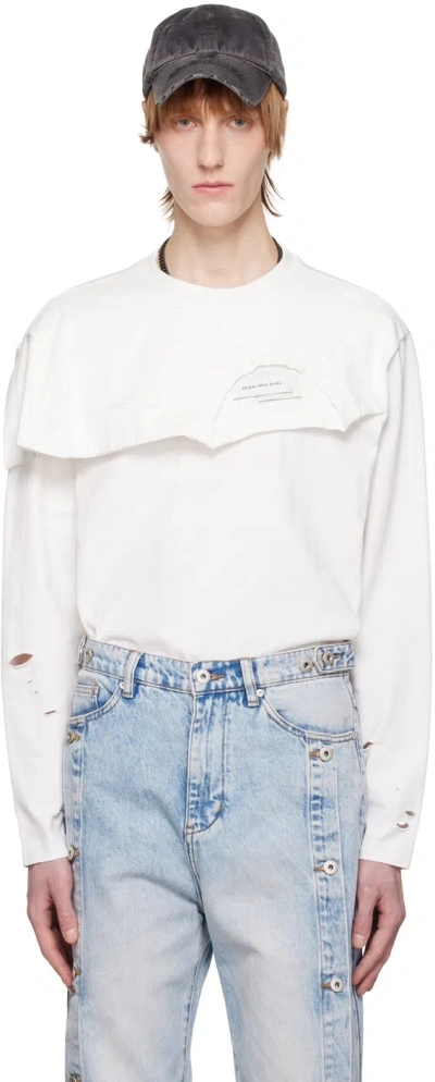 Feng Chen Wang White Distressed Long Sleeve T-shirt