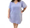 Fenini Linen Puff Sleeve Dress - Plus In Lilac In Blue